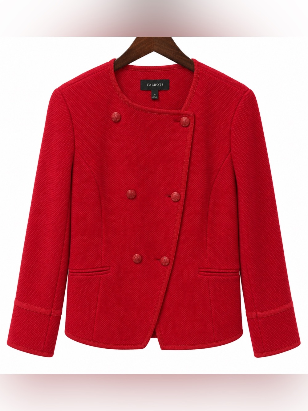 Talbots Red Double-Breasted Textured Blazer